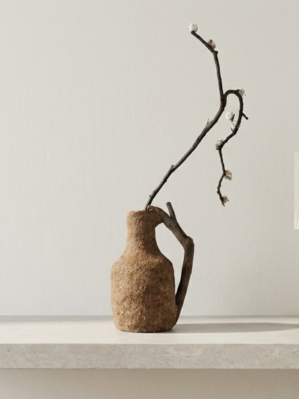 Bespoke Papier-Mâché and Glass Vase with Natural Driftwood Handle